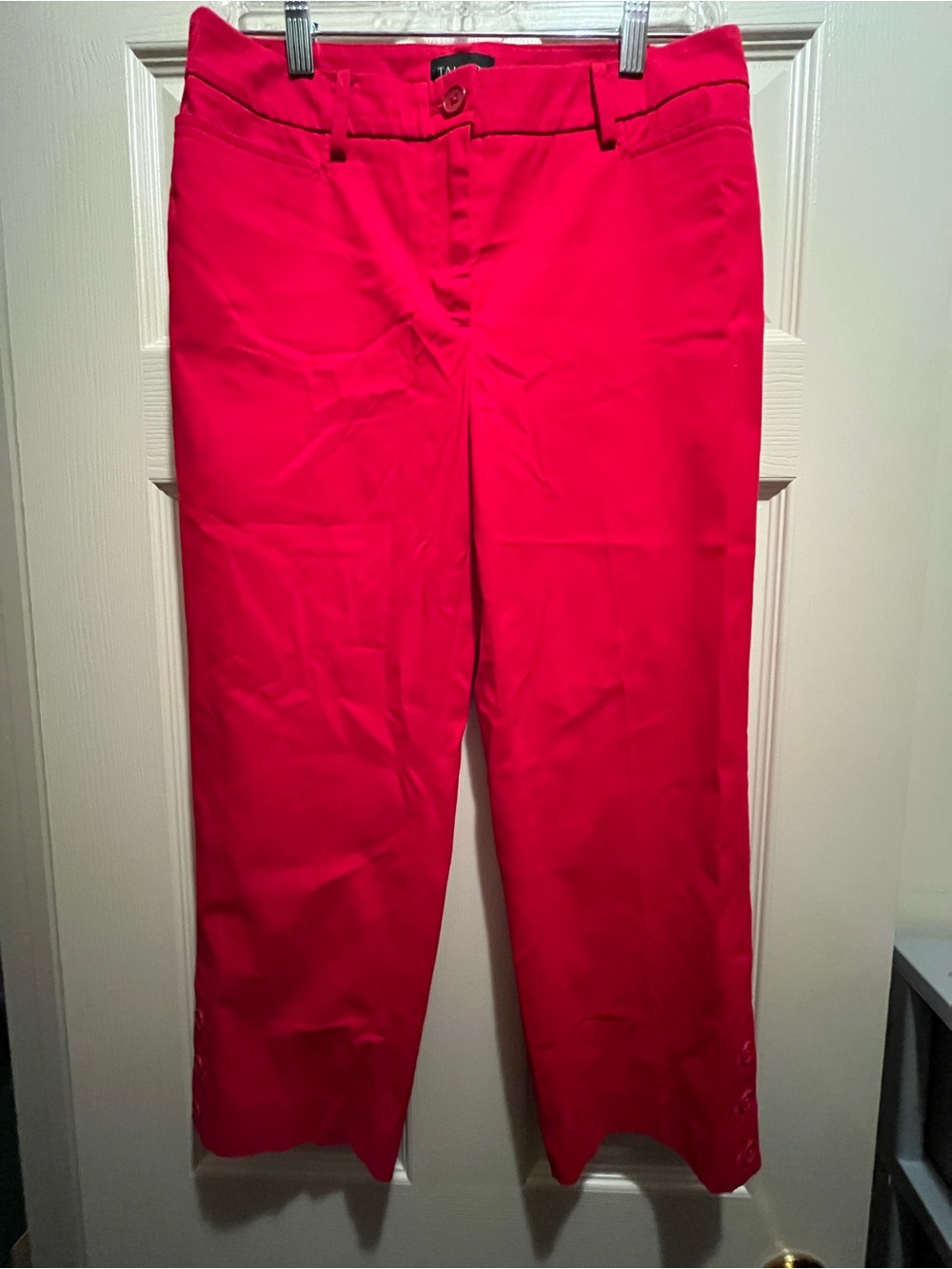 Talbots Women’s Red Solid Twill Slim Straight Ankle Pants Pockets Button/Zip